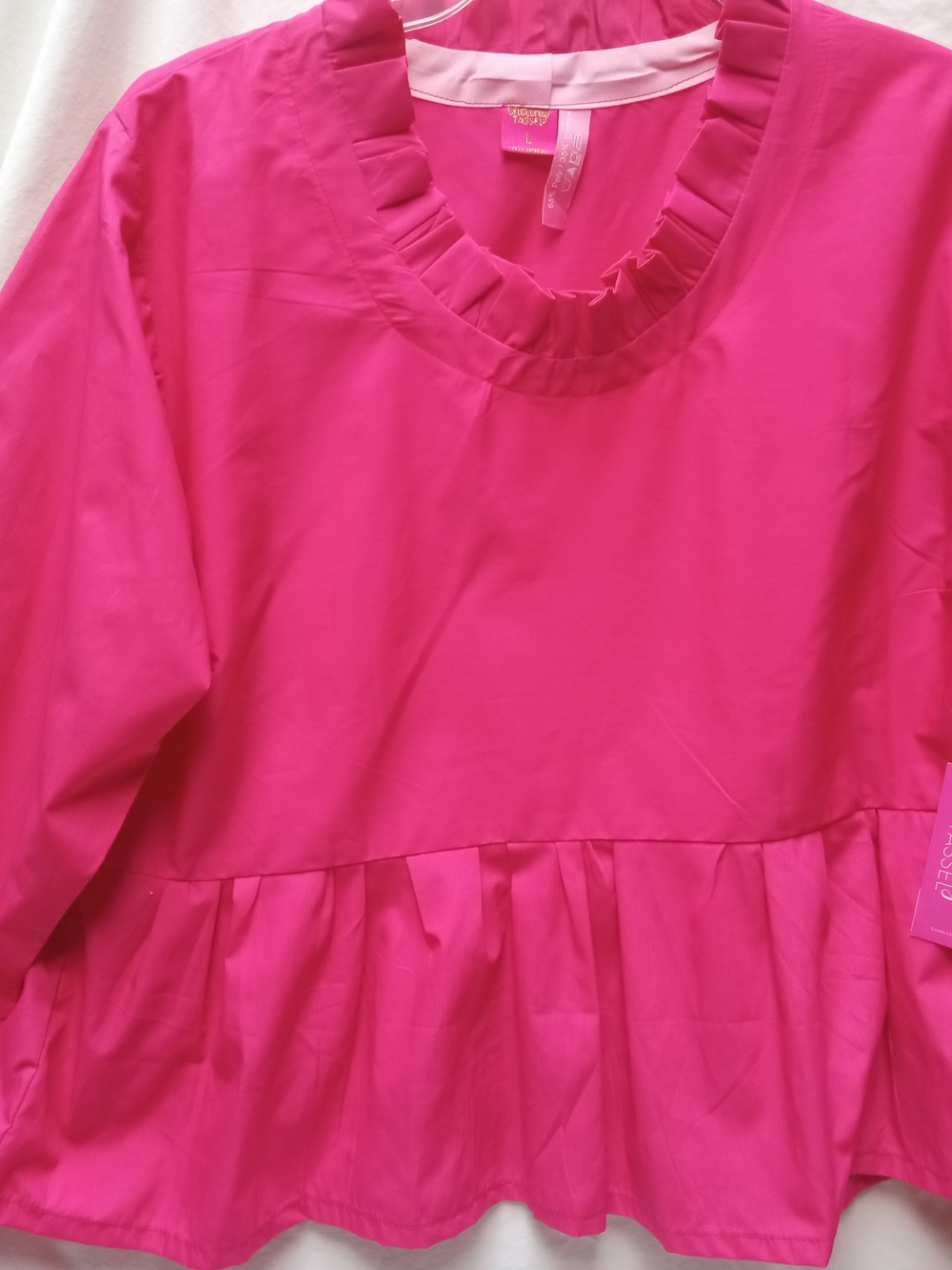Tiny Tassel Handmade Hot Pink Ruffle Neck Peplum Top
